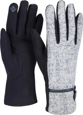 Produktbild von styleBREAKER Damen Touchscreen Handschuhe mit Fischgrät Muster und Fleece Futter, warme Fingerhandschuhe, Winter 09010036