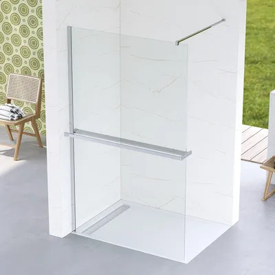 Produktbild von AQUABATOS Duschwand 80 x 200 cm Duschabtrennungen Walk in Dusche 8mm ESG-Sicherheitsglas NANO Glaswand für Dusche inkl. 100cm Stabilisator