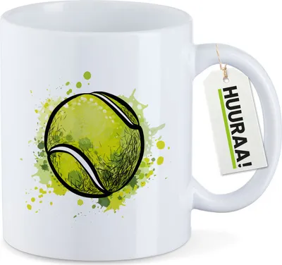 Produktbild von Huuraa Kaffeetasse Tennisball Comic 330ml Weiß Keramik Kaffeebecher Geschenkidee