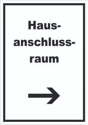 Produktbild von Hausanschlussraum Schild mit Text und Richtungspfeil rechts HAR hochkant A2 (420x594mm)