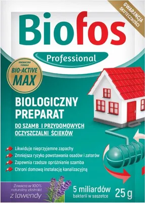 Zdjęcie produktu dla Preparat do szamb Biofos 25g saszetka, aktywne bakterie i enzymy, lawendowy