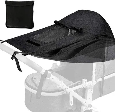 Produktbild von Ibenzoa® Kinderwagen-Sonnendach mit UV-Schutz (UV50+), wasserabweisend und verstellbar, leichter Aluminiumrahmen, Polyesterverdeck – Schwarz