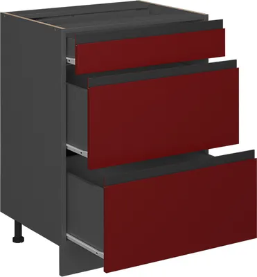 Produktbild von Küchenunterschrank Vicco R-Line Rot 60 cm J-Shape, mit Schubladen, ohne Arbeitsplatte, Model 39762
