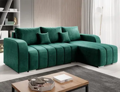 Produktbild von Easy4You Ecksofa Velvet L-Form – 245x86x147 cm - Schlafsofa mit Bettkasten und Schlaffunktion - Eckcouch mit Stauraum – Rechts – Stoff Monolith Flaschengrün 37