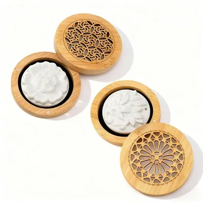 Produktbild von Duftstein Diffusor Holz Aroma Diffuser ätherisches Öl - 2er Set Verschiedene Stile - 9 x 9 x 2,4 cm - Naturholz - Für Schlafzimmer und Büro