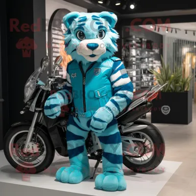 Produktbild von Cyan-Tiger REDBROKOLY Maskottchen kostüm mit Motorradjacke und Uhren