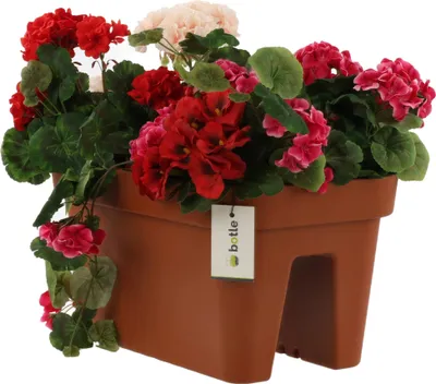 Produktbild von Balkonkiste Blumenkasten Geländerkasten Geländertopf 45x24 cm zum Aufhängen von Blumen, zum Anbauen von Erdbeeren, abnehmbarer Innenkragen| 18 L Balkon-Blumenkasten Terrakotta Rechteck