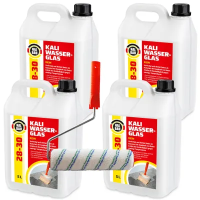 Produktbild von Kaliwasserglas HB28-30 Holzschutz BetonVersiegelung 20L+Farbroller 25cm Mikrofaser