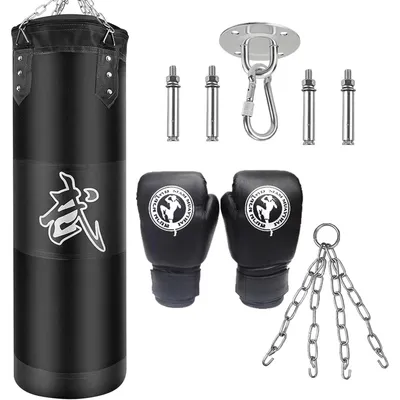 Productafbeelding van Boxsack, hangend, voor MMA, Muay Thai, kickboksen, zwart, met stalen ketting (zonder vulling)
