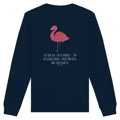 Produktbild von Mr. & Mrs. Panda Baumwoll Pullover Flamingo Classic Größe L - French Navy - Geschenk, Rundhals, Ich, Selbstliebe, Sweatshirt, Stolz, Freundin, Spruch, Pulli, Prächtig
