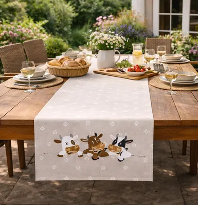 Zdjęcie produktu dla Bieżnik stołowy z delikatnymi zdobieniami haftowanymi - 40 x 140 cm