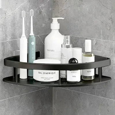 Produktbild von borlingmbh Duschablage Ecke, 2 Stück, bohrfrei selbstklebend, 2 Ebenen, durchbrochenes Design, für Bad, Küche, Gäste-WC und glatte Fliesen, Glas, Marmor, Metalloberflächen