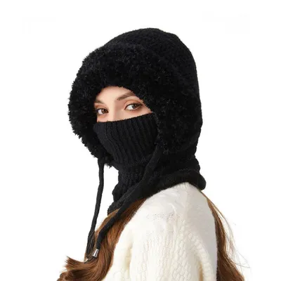 Produktbild von 3-in-1 Damen Wintermütze – Strickmütze mit Schal & Gesichtsschutz, Winddicht
