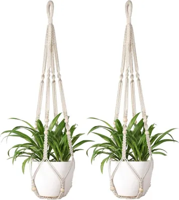 Produktbild von Hängeampel Makramee Pflanzenhalter 2 Stück Makramee Hänger Baumwolle Pflanzenhänger Blumenhänger Topfhänger Blumentopfhänger 90cm