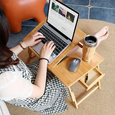 Produktbild von Laptoptisch Betttablett aus Bambus Notebooktisch Zeichentisch für Bett 66x30x35cm