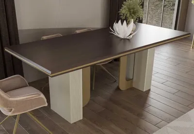 Zdjęcie produktu dla Elegancki stół do jadalni z metalowymi akcentami i stylowymi nogami