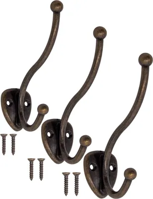 Produktbild von 'FUXXER® - 3x Massive Metall-Haken, Garderoben-Haken, Handtuch-Haken, Kleider-Haken, Eisen-, bronze'