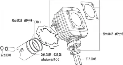 Zdjęcie produktu dla Zestaw tłoków Polini 50cc 39,98mm (C) do Peugeot horizontal AC