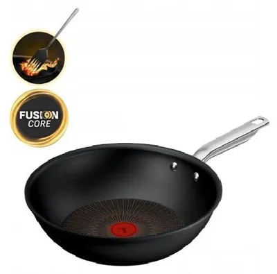 Productafbeelding van Tefal G33419, Rond, Wok-/Roerbakpan, Zwart, Aluminium, Temperatuurindicator, Keramisch, Geschikt voor gas, inductie, halogeen en elektrische kookplaten