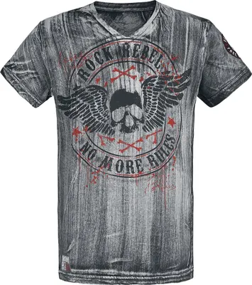 Produktbild von Rock Rebel by EMP Herren Graues T-Shirt mit V-Ausschnitt und Print XL