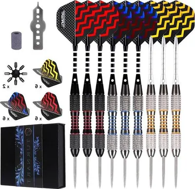 Productafbeelding van Famanu Dartpijlen Set - 9 stuks, 24 gram. Professionele darts met aluminium schachten. Inclusief dartaccessoiretas