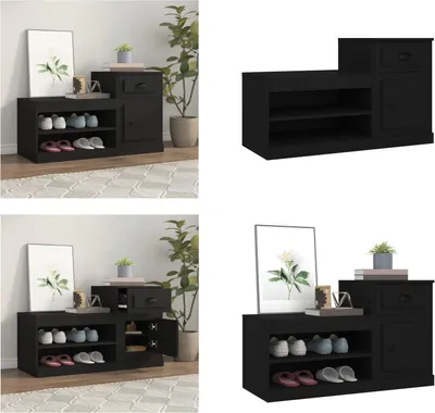 Obrázek produktu pro vidaXL Botník černý 100x42x60 cm materiál na bázi dřeva - Regál na boty - Police na boty - Skříňka na boty