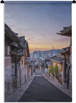 Produktbild von MuchoWow® Wandteppich Wandbehang Straße im Dorf Bukchon Hanok in Südkorea 60x90 cm Tapisserie Dekoration Wandtuch - Foto-Teppich - Abwaschbar