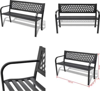 Image de vidaXL Banc de jardin 118 cm Acier Noir - Banc de jardin - Banc de terrasse - Banc de terrasse
