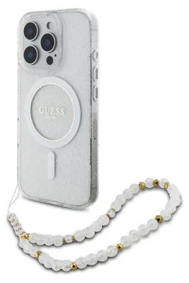 Obrázek produktu pro Guess IML Glitter With Pearl Strap MagSafe - Pouzdro pro iPhone 16 Pro (Průhledné)