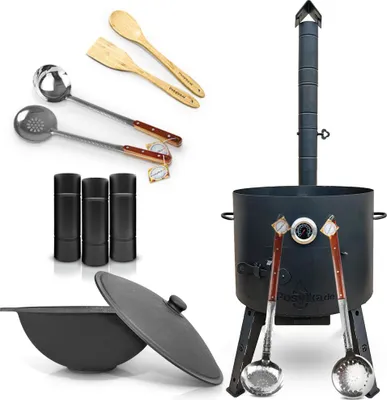 Produktbild von Utschak Uchag Feuerofen 49cm Gusseisen Kazan 22 L Deckel Schaumlöffel казан учак