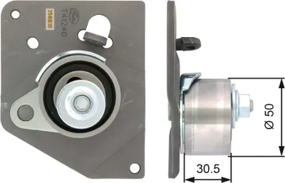Produktbild von GATES T41240 Spannrolle Zahnriemen Ø50mm für OPEL Vivaro A Kastenwagen (X83) für RENAULT ESPACE IV (JK0/1) TRAFIC II Kasten (FL) MASTER II Kasten (FD)