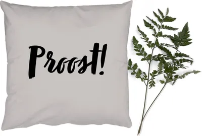 Produktbild von MuchoWow® Zierkissen Sofakissen Wohnzimmer Dekokissen 40x40 cm Zitat - Prost! - Taupe - Foto Kissen - Schlafzimmer Dekoration