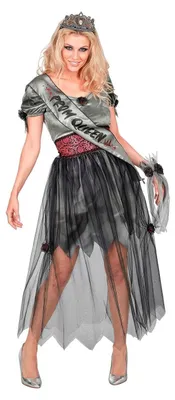 Produktbild von Zombie Prom Queen Damen Kostüm – Ballkönigin Kleid mit Tiara & blutiger Schärpe – XS-XL – Damen – Halloween Fasching Karneval Cosplay Größe: S