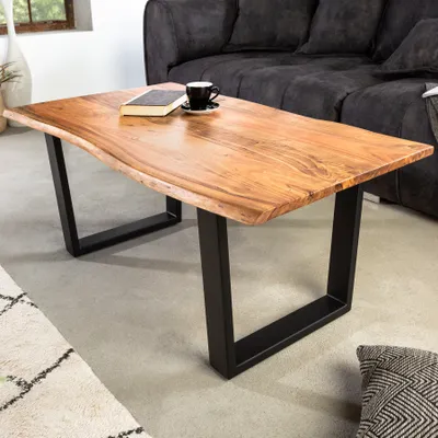 Produktbild von riess-ambiente Massivholz Couchtisch MAMMUT 120cm Akazie natur V-Gestell schwarz 2,5cm Tischplatte Beistelltisch Sofatisch Tisch