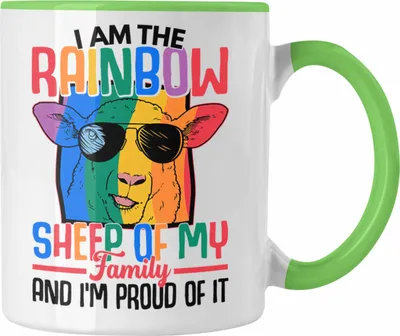 Produktbild von Trendation - LGBT Tasse Geschenk für Schwule Lesben Transgender Regenbogen Lustige Grafik Regenbogen Schaaf In Der Familie (Grün)
