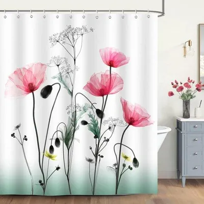 Produktbild von Famanu Duschvorhang mit Blumenmotiv - Rote Klaprozen, 180 x 200 cm