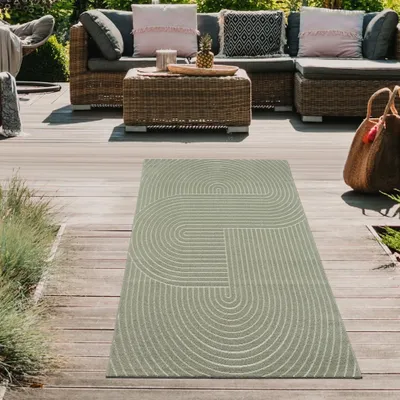 Image de Tapis moderne d'intérieur et d'extérieur | motif en arc de cercle en vert Taille - 80 x 150 cm