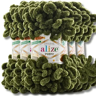 Produktbild von Alize 5x 100g Puffy Wolle, Uni, Häkeln, Stricken (Olive - 620)