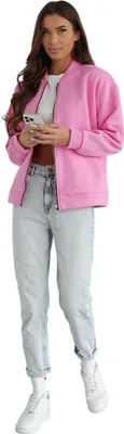 Produktbild von Damen Sweatjacke Premium Baumwolljacke Bomberjacke mit Reißverschluss, Rosa/S/M 36/38
