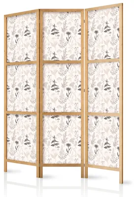 Immagine prodotto di Pannello divisorio giapponese, 3 ante, pieghevole, realizzato in tessuto non tessuto di alta qualità, con motivo di erbe e fiori, ideale per la camera da letto, dimensioni 135 cm x 172 cm