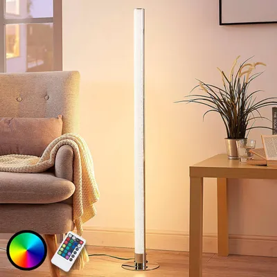 Produktbild von Lindby Modern Stehleuchte / Stehlampe / Standleuchte / Lampe / Leuchte chrom inkl. LED und Dimmer mit Fernbedienung - Hadis Dimmer / Dimmbar / Innenbeleuchtung / Wohnzimmerlampe / Schlafzimmer Stahl /Kunststoff Länglich /Zylinder / (nicht austauschbare) LED Max. 1 x 10.4 Watt