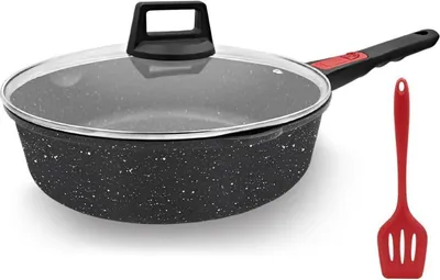 Image de AIKENBBKK Poêle antiadhésive 28cm avec couvercle et poignée amovible, 4.3L Noir