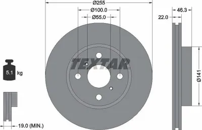 Produktbild von 2x TEXTAR Bremsscheibe 92156100 für TOYOTA Yaris Schrägheck (_P9_) 46 3mm 5 1kg