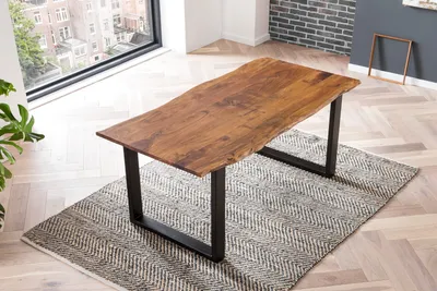 Produktbild von Esstisch Baumkante massiv 160 x 85 cm Akazie nougat U-Gestell schwarz LAURINA
