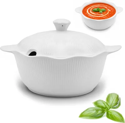 Zdjęcie produktu dla Porcelanowa Waza Okrągła 2,4L z Pokrywką i Uchwytami Biała do Zup i Kremów
