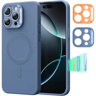 Produktbild von Hülle für iPhone 16 Pro Max MagSafe Blau Silikon Stoßfest Mikrofaserfutter