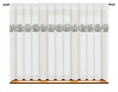 Produktbild von Fertiggardine, Gardine mit Zirkonia, Silber Band, Weiß, 400x150cm