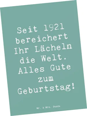 Produktbild von Mr. & Mrs. Panda Postkarte Spruch 1921 Geburtstag - Meeresbrise - Geschenk, besonderes Lächeln, Geburtstagsgeschenk, Ansichtskarte, Happy Birthday, Fotokarte, Grußkarte