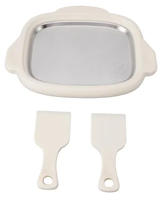 Image de Machine à glace à plaque rotative en acier inoxydable 304 – Sorbetière pour glace à l'italienne et yaourt glacé, avec 2 pelles, pour un usage domestique, blanche