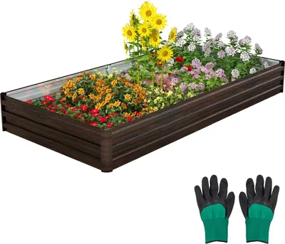 Obrázek produktu pro Vyvýšený záhon, kovový truhlík 240 x 120 x 30 cm se zesílenou středovou podpěrou, obdélníkový vyvýšený záhon, velká nádrž na zeleninu, květiny